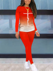 Gradient Long Sleeve T shirt & Skinny Pants Set
