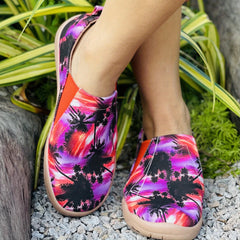 Women's Tie Dye Coconut Tree Slip On Canvas Shoes Lightweight Round Toe Flat
