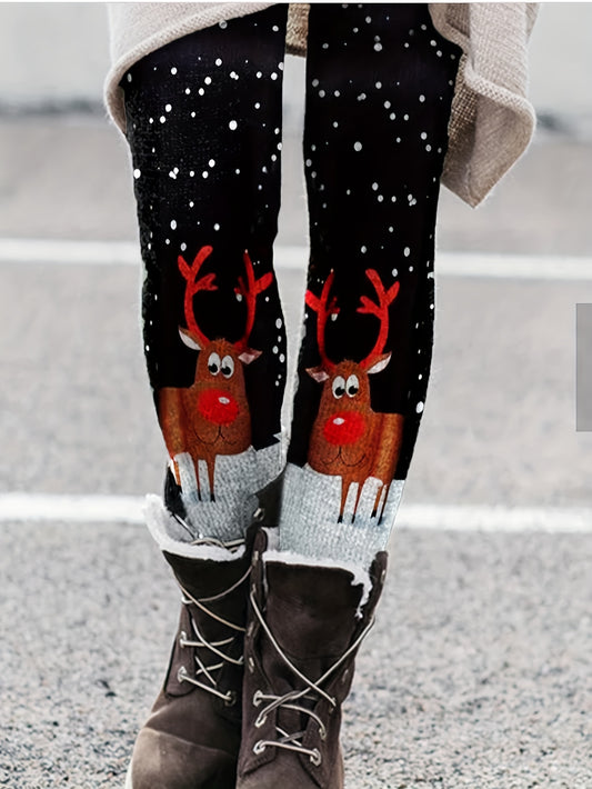  Elk Print High Stretch Skinny Leggings