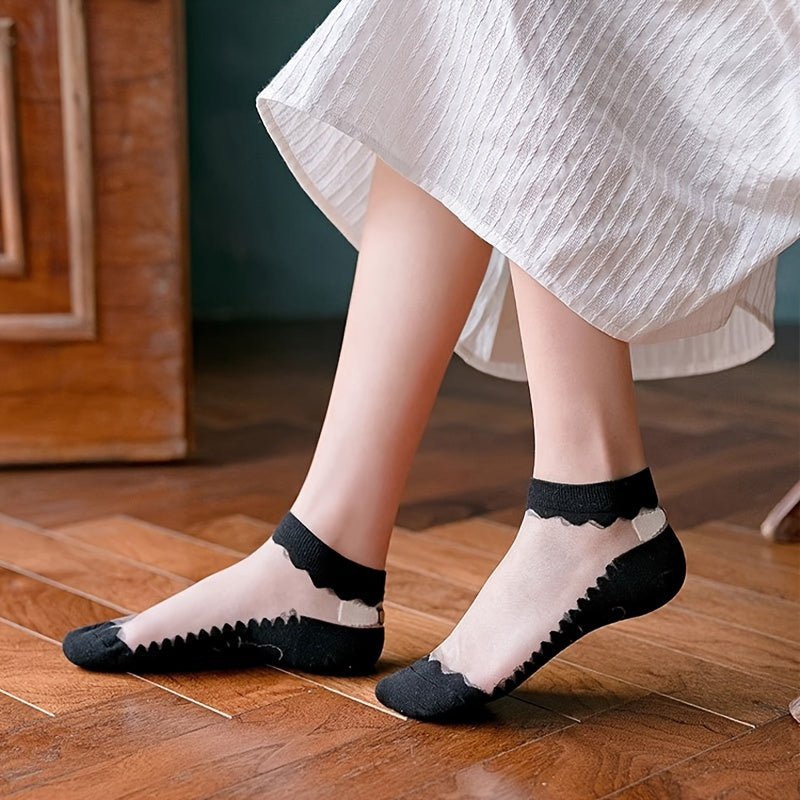 5 Pairs Contrast Mesh Low Cut Ankle Socks Women's Stockings