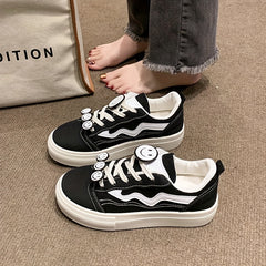 Women's Smile Decor Canvas Shoes Lace Up Low Top Sneakers