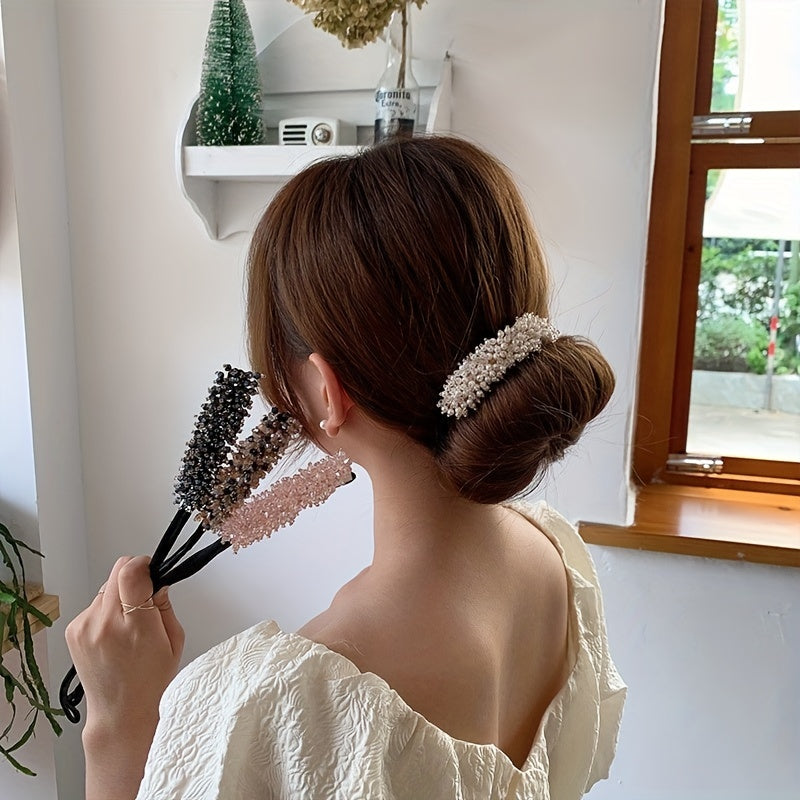 Rhinestone Donut Bun Maker Ponytail Holder Hair Accessory