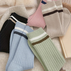 5 Pairs Women's Striped Crew Socks