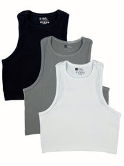 3 Pcs Sleeveless Ribbed Tank Top for Women's Activewear