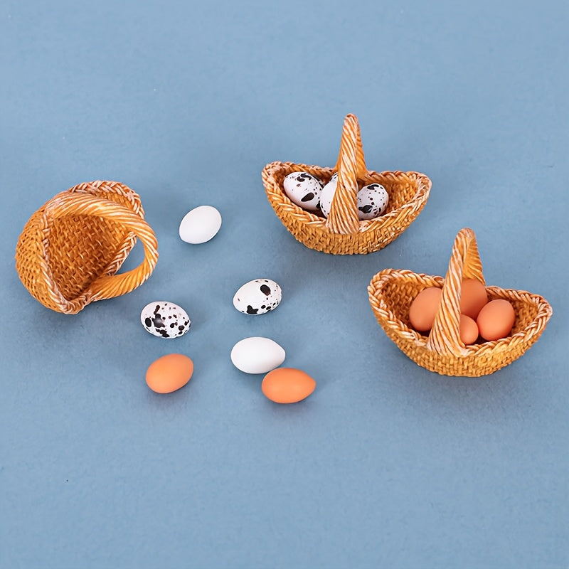 Dollhouse Miniature Chicken Egg Basket for Kitchen Scene Model