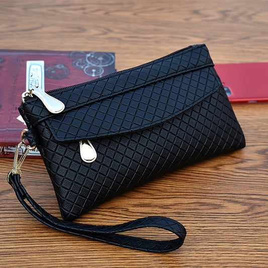 Women's Argyle Quilted Wristlet Bag Zipper Handbag