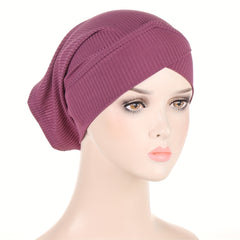 Striped Turban Cap Inner Hijab Hat Elastic Underscarf Beanie Head Wraps