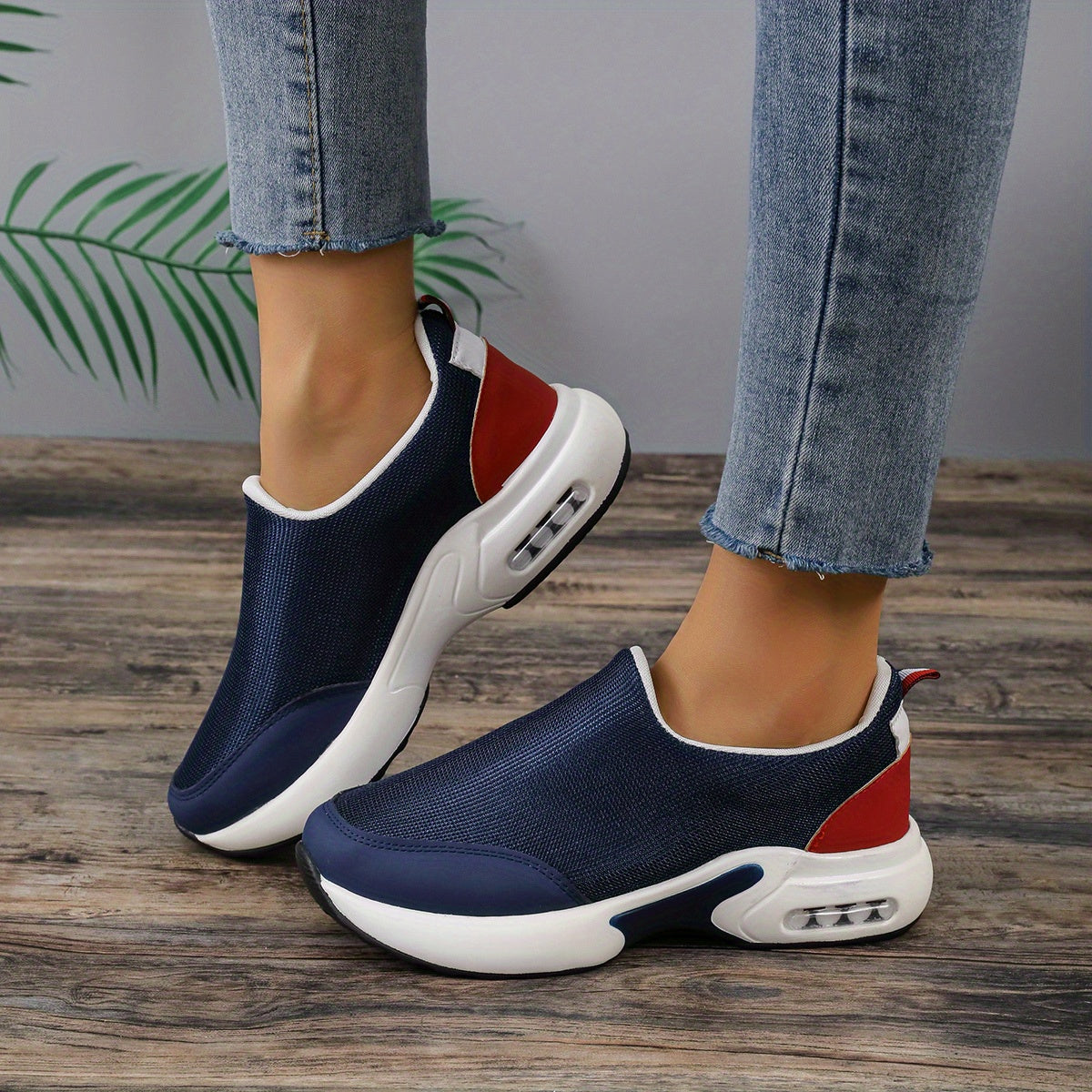 Women's Colorblock Chunky Sneakers Slip On Air Cushion Shoes