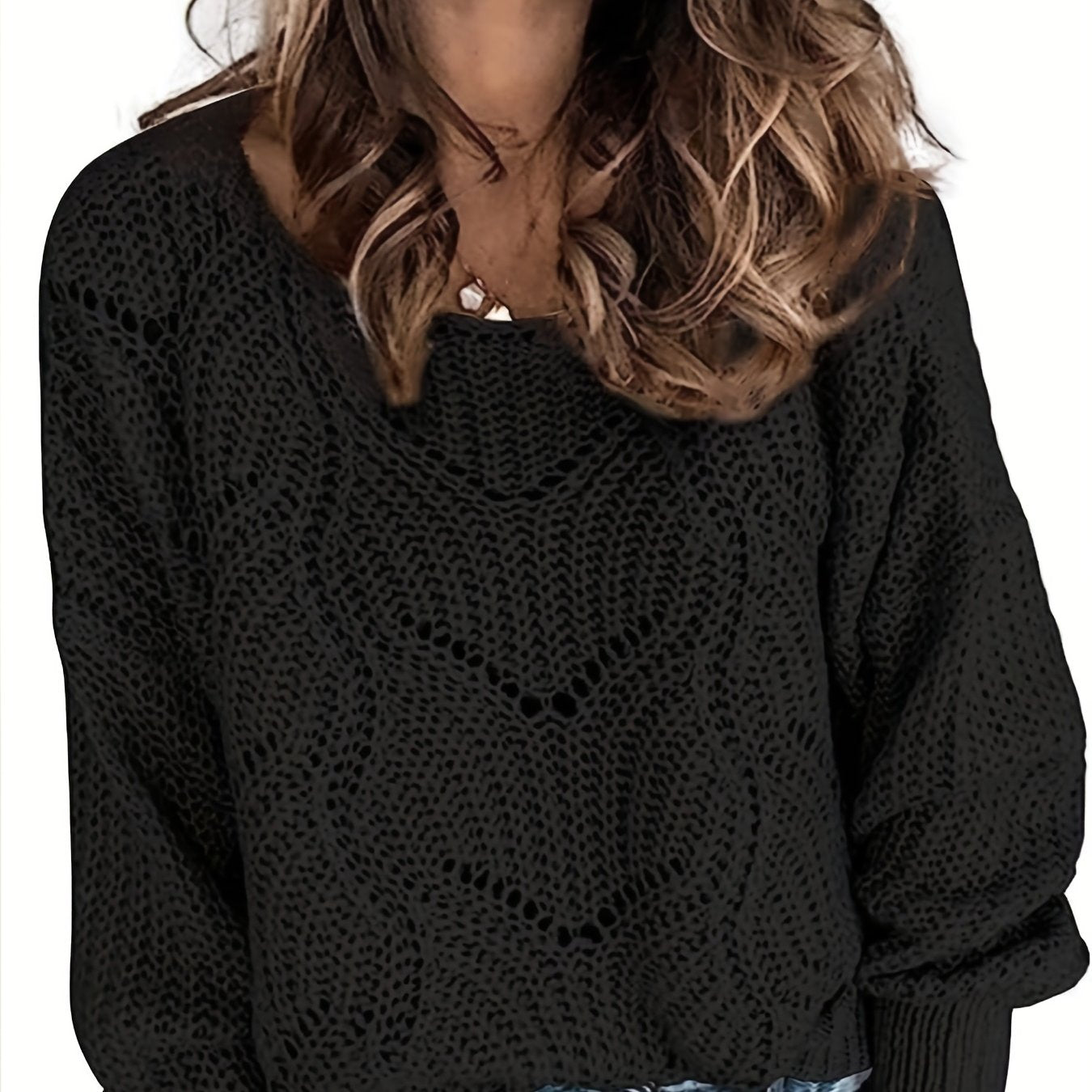  Solid Cable Knit Round Neck Pullover Sweater