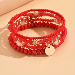 Flat Round Pendant Beaded Bracelet Set 5 Pcs