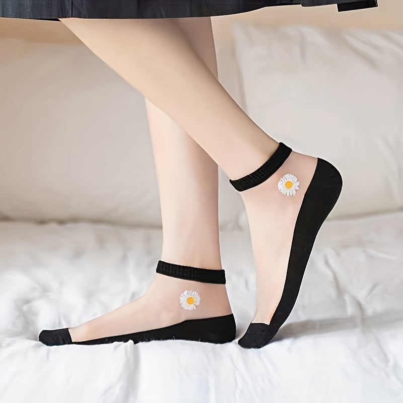 Floral Mesh Stitching Ankle Socks Soft Lightweight Women's Stockings