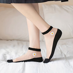 Floral Mesh Stitching Ankle Socks Soft Lightweight Women's Stockings