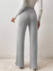  Solid Ribbed High Rise Straight Leg Trousers