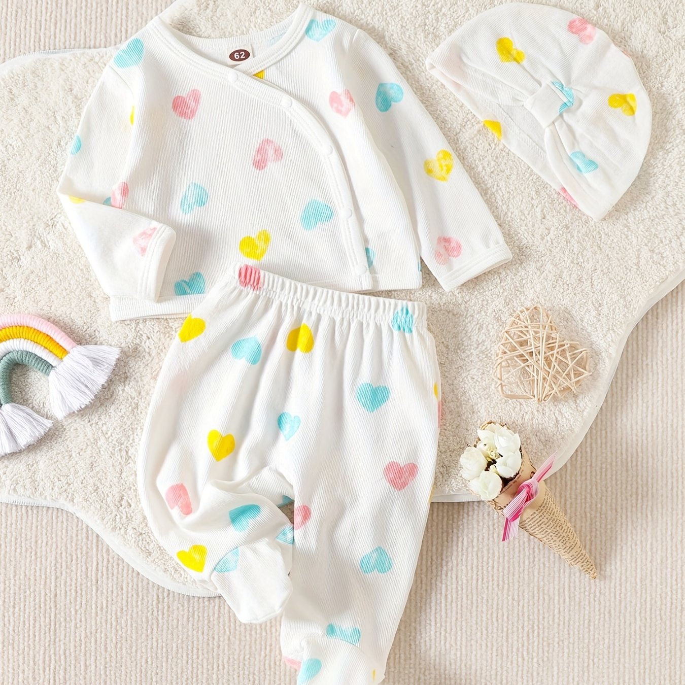 Baby Girls Love Print Button Up Top Pajama Set