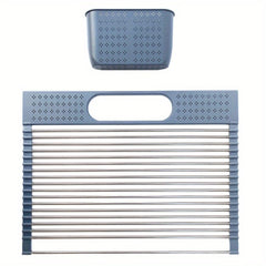 Stainless Steel Roll Up Dish Drying Rack with Utensil Holder