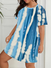  Tie Dye Print Lounge Dress Short Sleeve Round Neck Sleep Tee