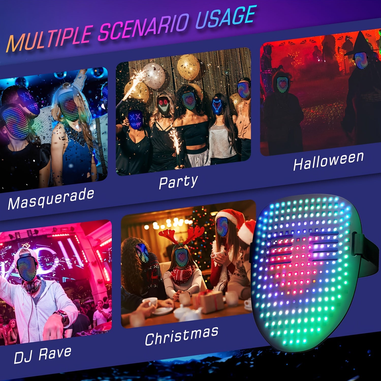 LED Mask with Gesture Sensing Halloween Costume Props