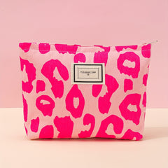 Leopard Pattern Cosmetic Bag Pink Makeup Bag Travel Toiletry Bag