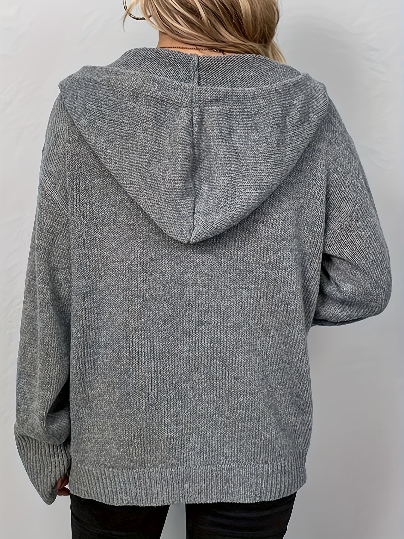  Solid Button Up Hooded Cardigan