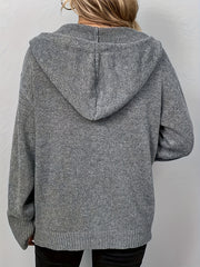  Solid Button Up Hooded Cardigan