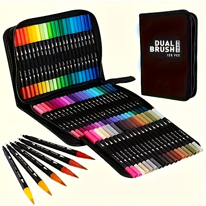 60 Dual Tip Brush Pens Set Fast Drying Water-Based Ink Markers for Adults