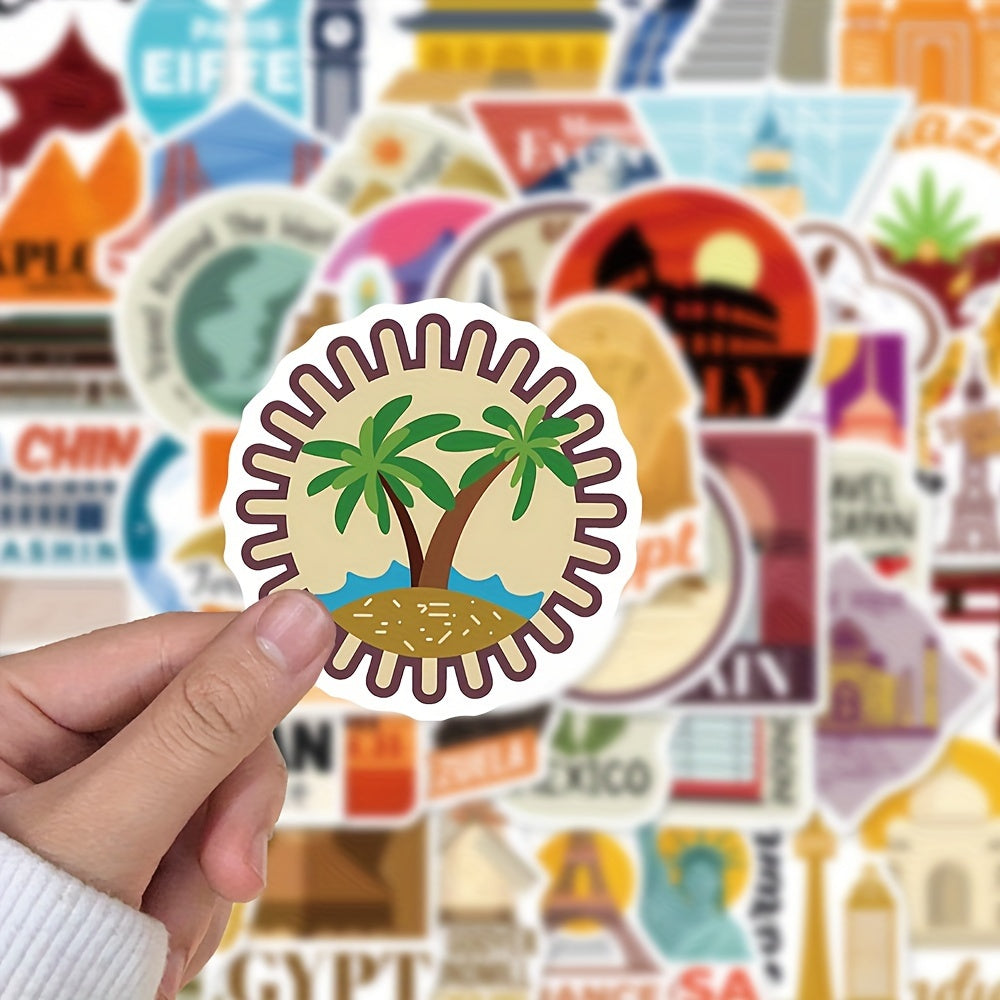 50pcs World City Landmark Stickers For Mobile Phones Coffee Cups Notebooks