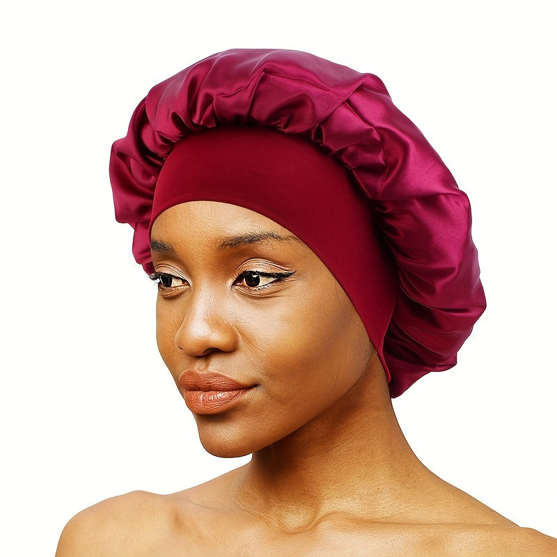 Wide Elastic Band Satin Sleep Bonnet Soft Night Sleeping Cap