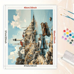 Coastal Lighthouse DIY Paint by Numbers Kit - Seaside Harbor Boat Painting