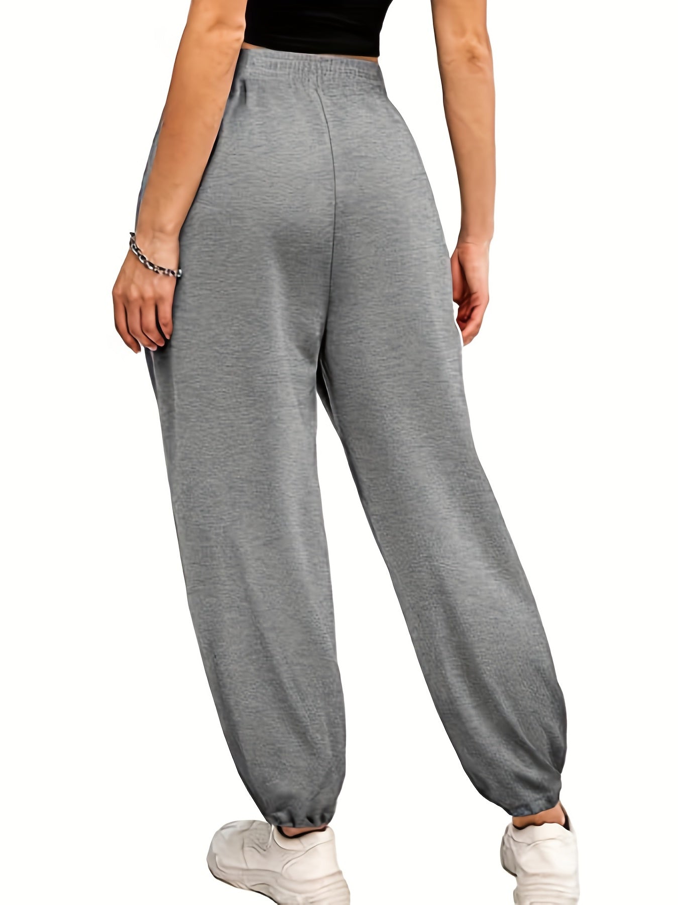  Sporty Pants Women's Plus Solid Elastic High Rise Jogger Trousers