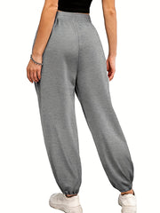  Sporty Pants Women's Plus Solid Elastic High Rise Jogger Trousers
