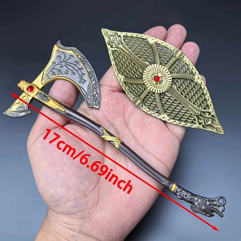 2pcs Mini Shield Set 6.69 Inch Zinc Alloy Weapon Model Desktop Decor