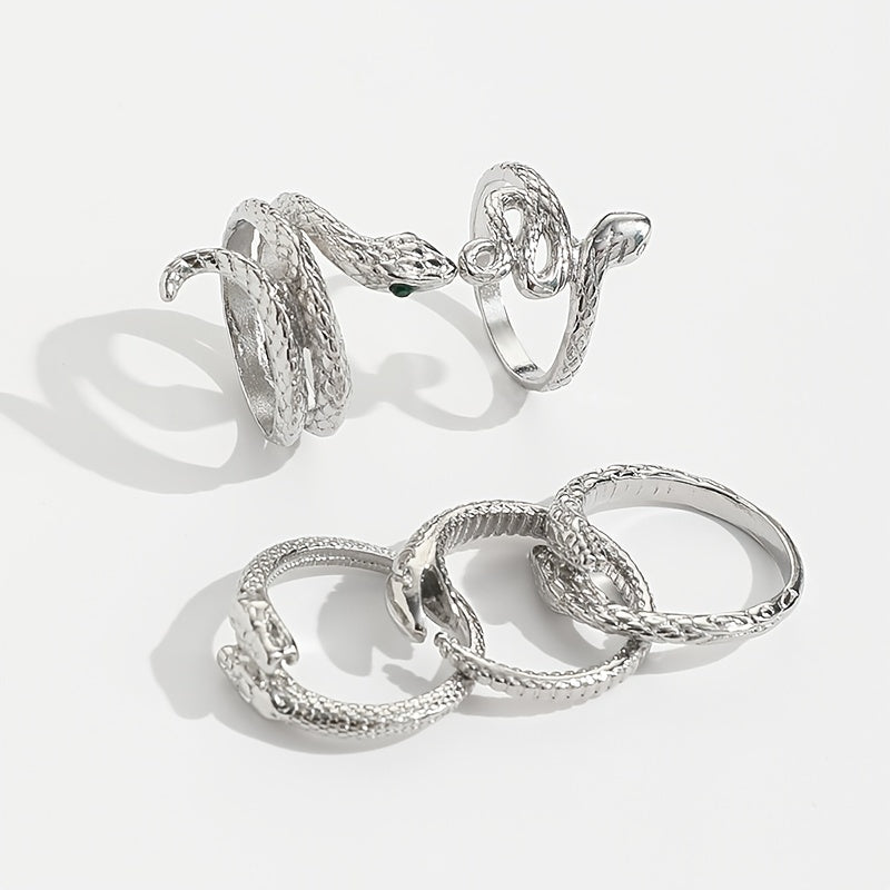 Vintage Snake Series Rhinestone Inlaid Women's Ring Set