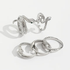 Vintage Snake Series Rhinestone Inlaid Women's Ring Set