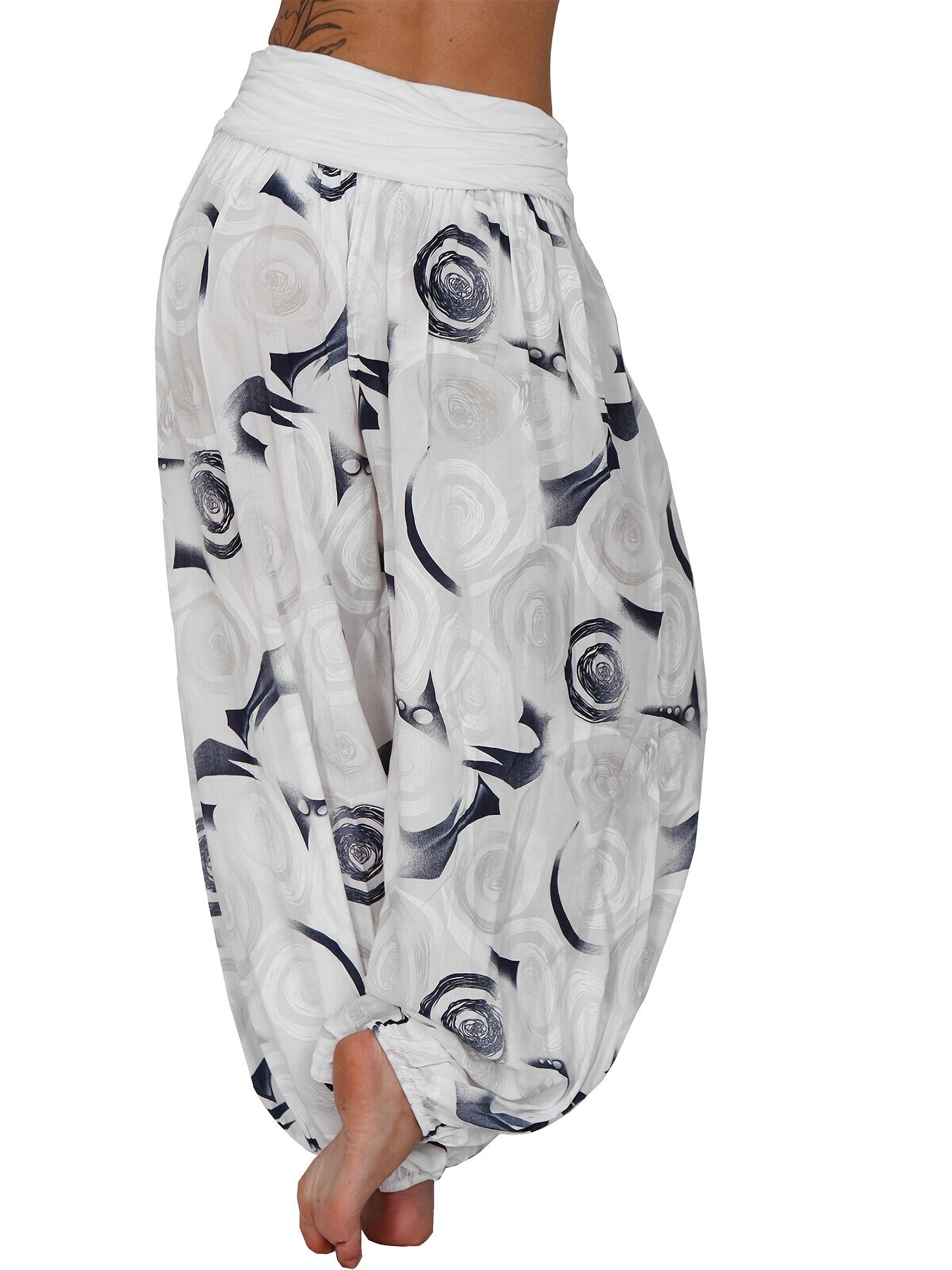 Boho Geometric Print Ruched Harem Pants Casual Bohemian Pants