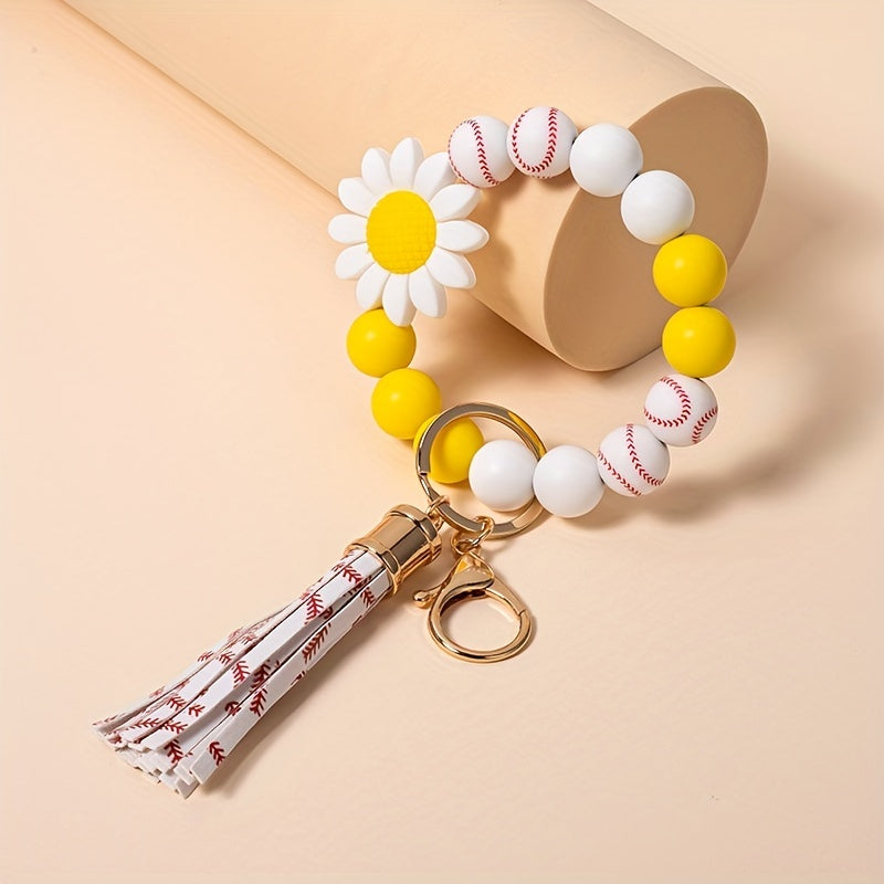 Sun Flower Silicone Bead Keychain Tassel Pendant