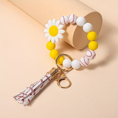 Sun Flower Silicone Bead Keychain Tassel Pendant