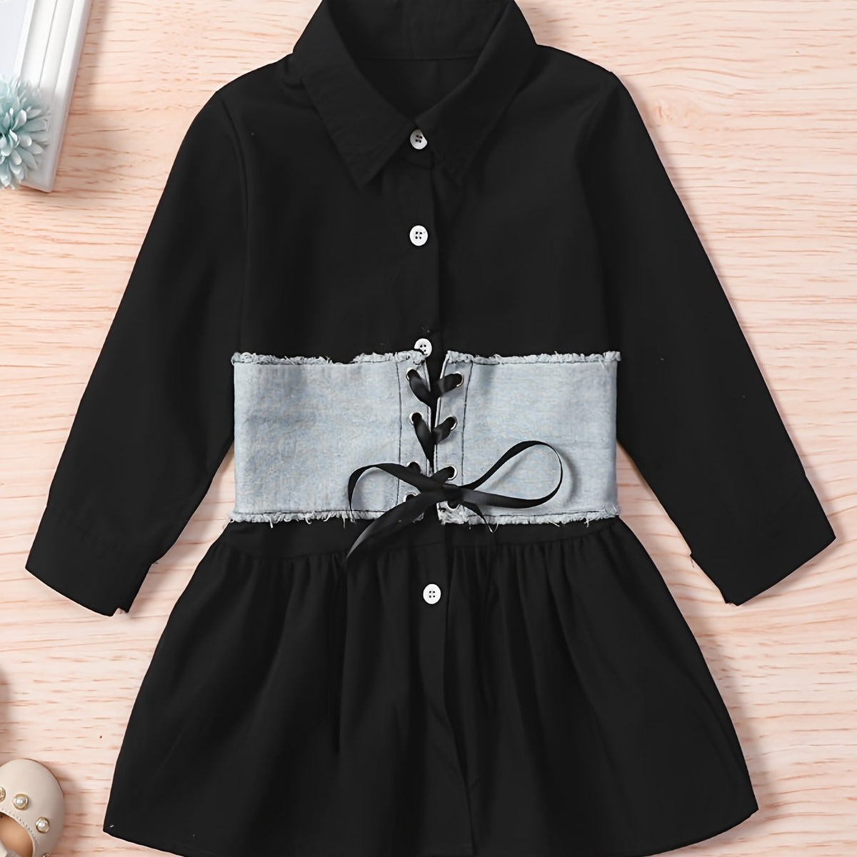 Girls Cotton Shirt Dress & Denim Corset