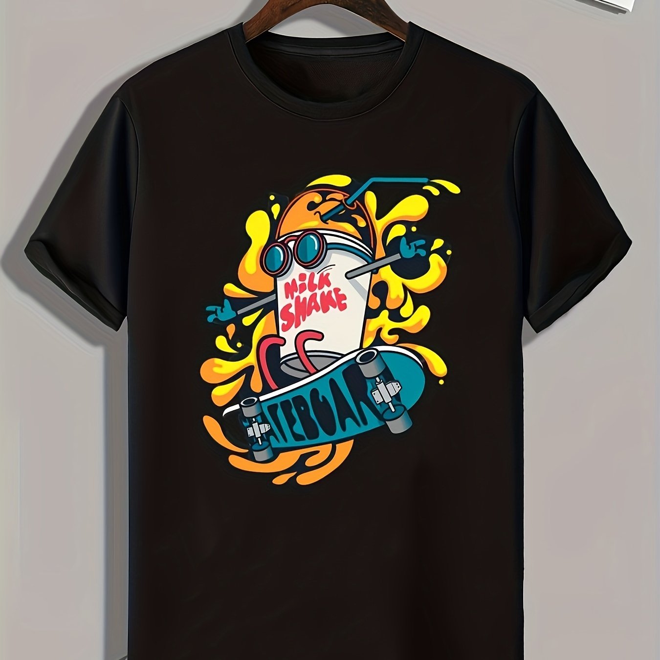 Skateboard And Drink Print Men's Graphic T shirt Casual Summer Tee