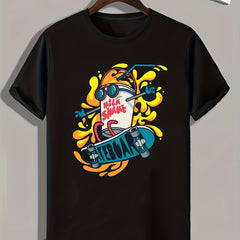 Skateboard And Drink Print Men's Graphic T shirt Casual Summer Tee