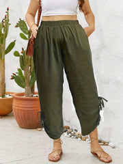 Women's Plus Size High Rise Knot Side Pants With Pockets
