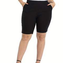  Shorts Women's Plus Solid Color Elastic Waist Shorts With Pockets