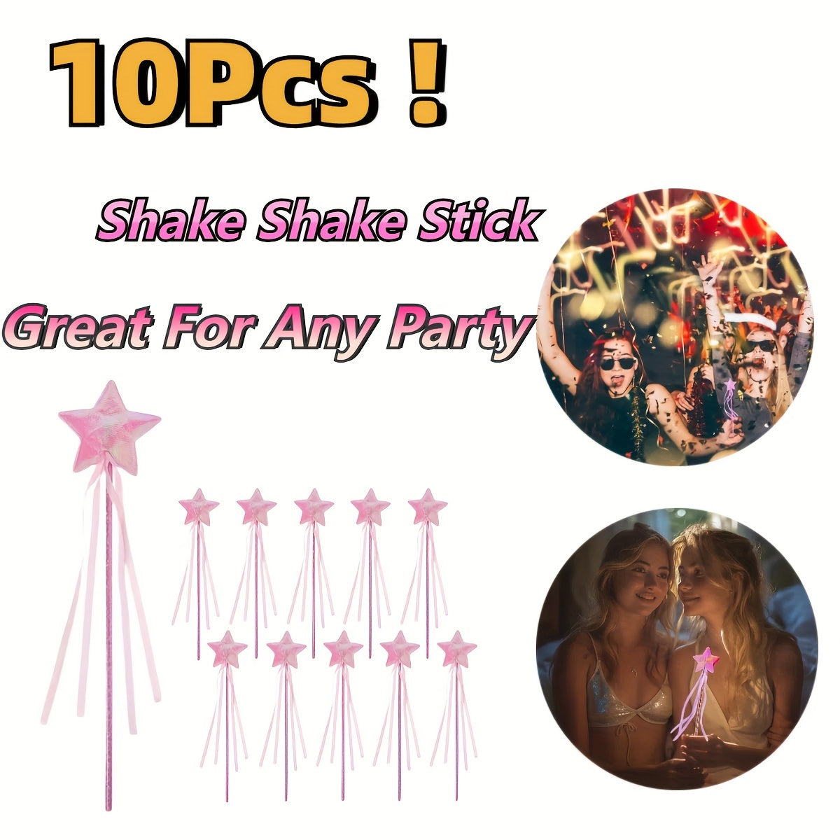 10pcs Pink Princess Magic Wands with Sparkling Pentagrams for Parties