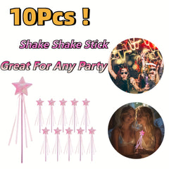 10pcs Pink Princess Magic Wands with Sparkling Pentagrams for Parties