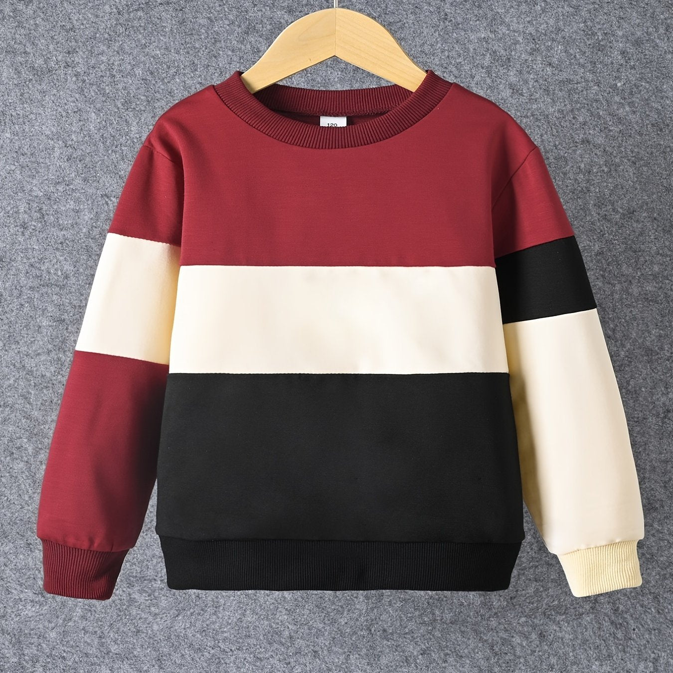 Boys Block Pullover Sweatshirt Long Sleeve Crew Neck Tops