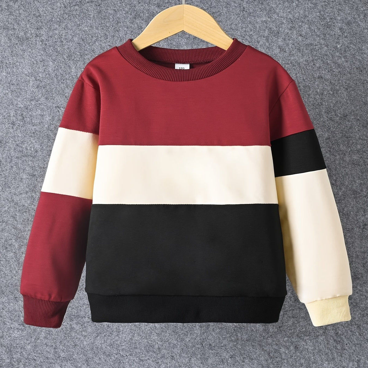 Boys Block Pullover Sweatshirt Long Sleeve Crew Neck Tops