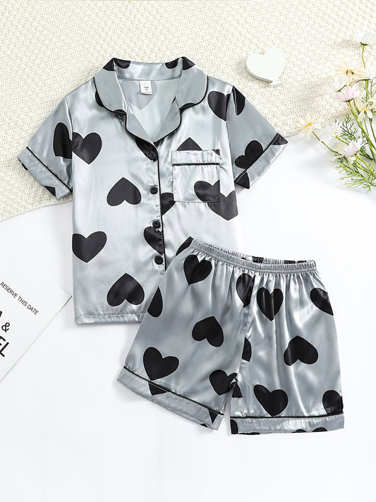 Girls Satin Pajama Set Short Sleeve PJ Set