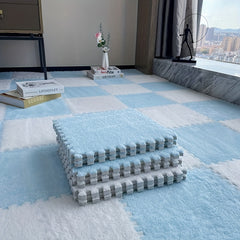 10pcs Plush Puzzle Foam Floor Mat Seat Mat Square Interlocking Carpet