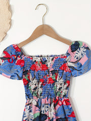 Toddler Girls Flowers Puff Sleeve Rompers Wide Leg Jumpsuits