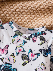 Colorful Butterfly Printed Long Sleeve Flying Sleeve Dress for Baby Girls
