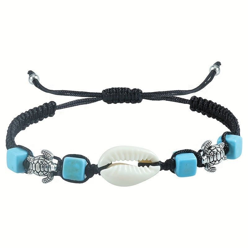Seaside Shell Turtle Turquoise Braided Bracelet Vintage Versatile Beach Surfing